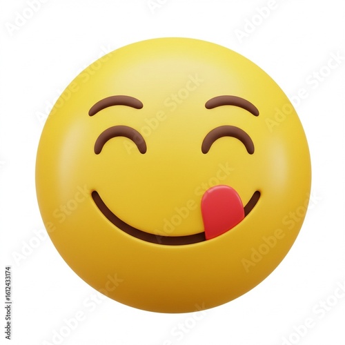 3D Yummy Emoji Smiling Face Licking Lips – Cute Cartoon Emoticon Illustration