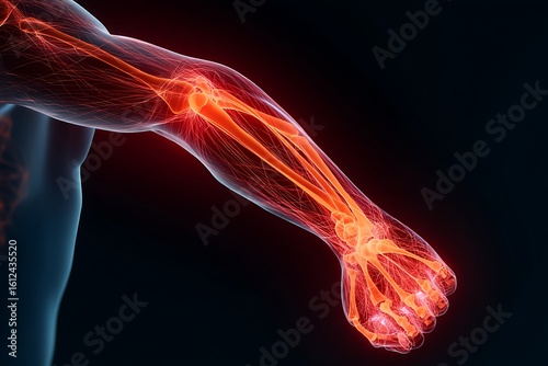 Detailed 3D Render of a Healthy Human Arm Featuring Bones and Veins for Medical Visualization and Education Purposes
