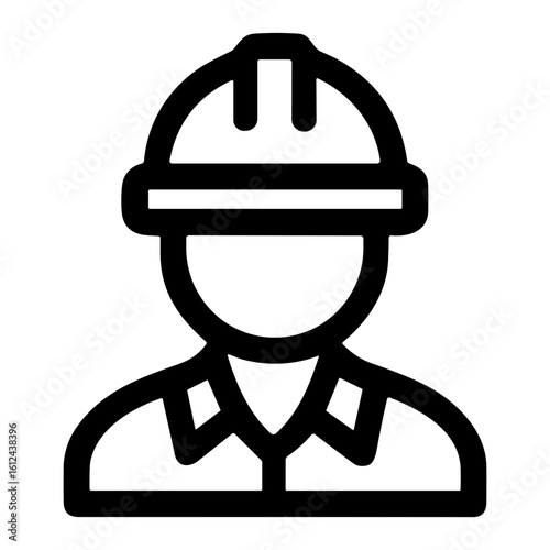 Simple Outline Construction Worker Avatar with Hard Hat Job Icon