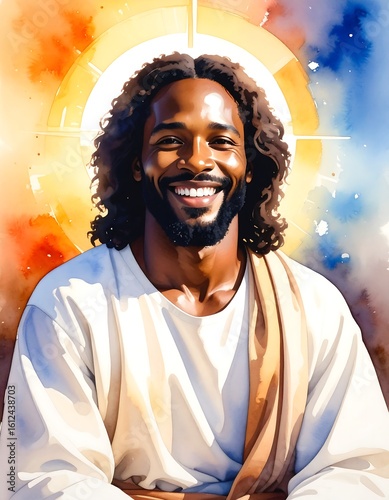 Black man depicted as Jesus, radiant