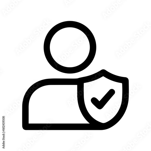 Outline Minimalist User Shield Checkmark Icon Shape Safety and Protection Symbol