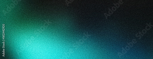 Noise texture grainy gradient dark background, blue green black wide banner backdrop, copy space