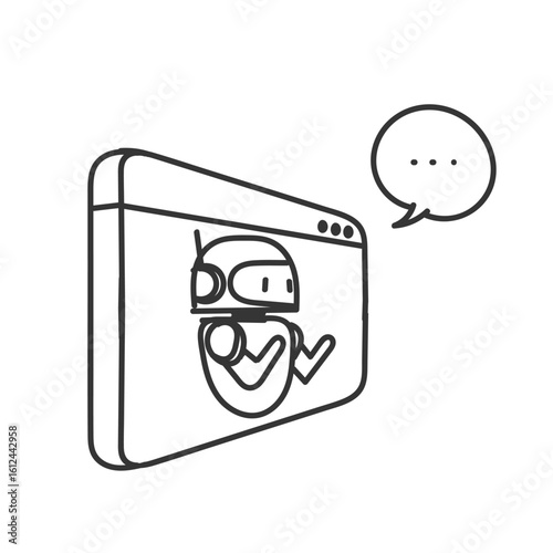 robot on web page and bubble talk illustration in doodle cartoon style