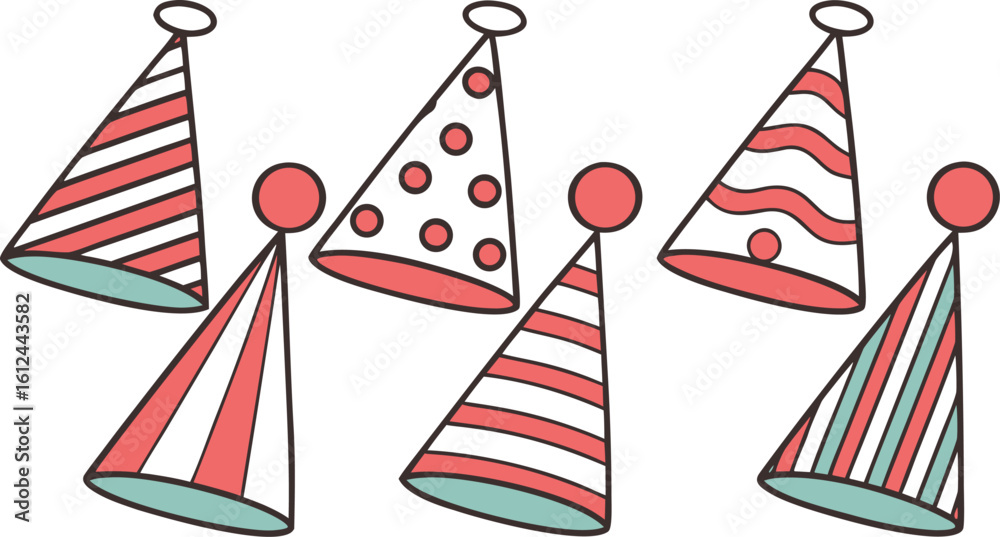 Obraz premium Collection of festive party hats with diverse designs celebration and fun elements for birthday parties and special events