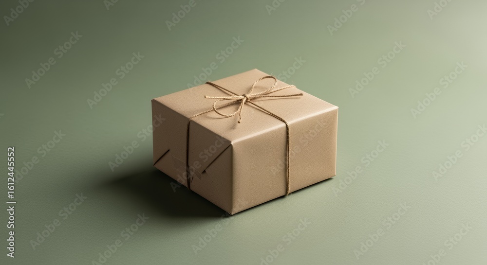 Obraz premium A simple, rustic gift is elegantly wrapped in light brown paper and tied with twine, ready for giving.