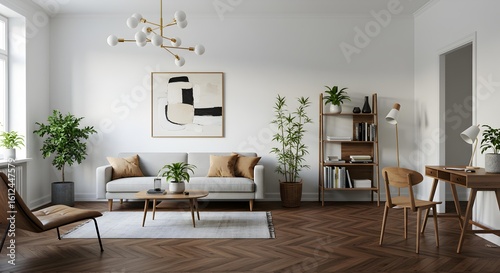 Wallpaper Mural Cozy Scandinavian Living Room with Sofa, Armchair, and Warm Lighting Torontodigital.ca