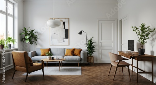 Warm and Inviting Living Space with Brown Armchair and Minimalist Decor