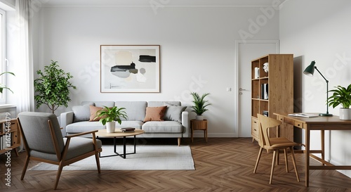 Stylish Home Office Nook in a Bright Modern Living Room