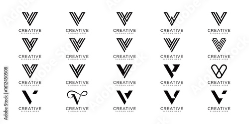 set of letter v logo design template