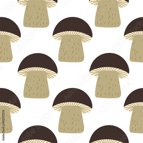 Porcini mushroom seamless pattern background for packaging and decoration