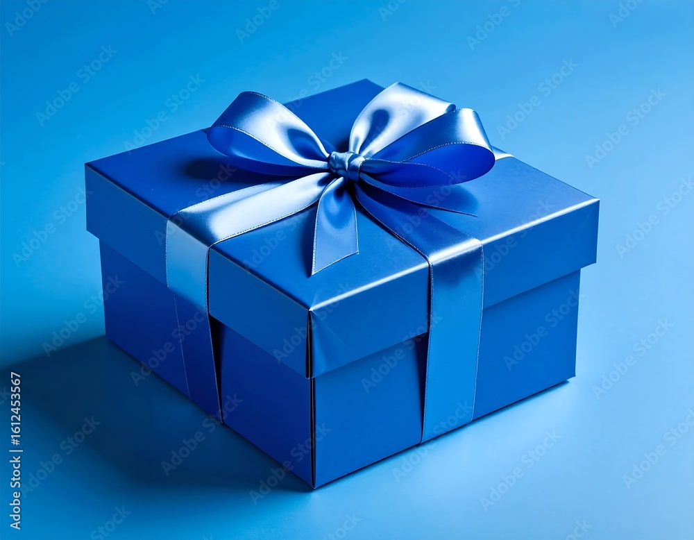 Fototapeta premium Blue gift box with ribbon