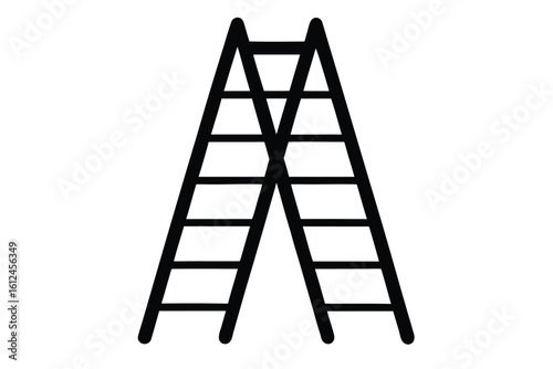 Folding ladder vector silhouette, Construction equipment, Ladder black silhouette vector