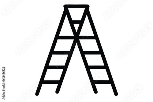 Folding ladder vector silhouette, Construction equipment, Ladder black silhouette vector