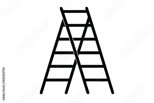 Folding ladder vector silhouette, Construction equipment, Ladder black silhouette vector