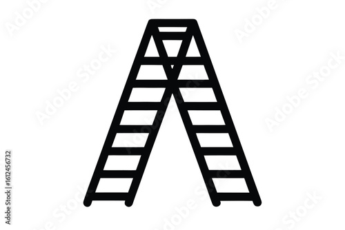 Folding ladder vector silhouette, Construction equipment, Ladder black silhouette vector