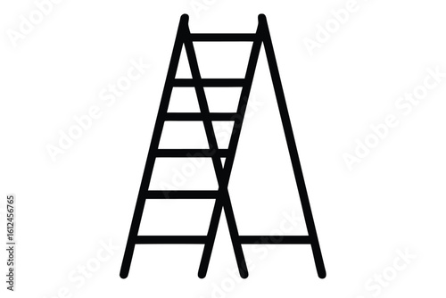 Folding ladder vector silhouette, Construction equipment, Ladder black silhouette vector
