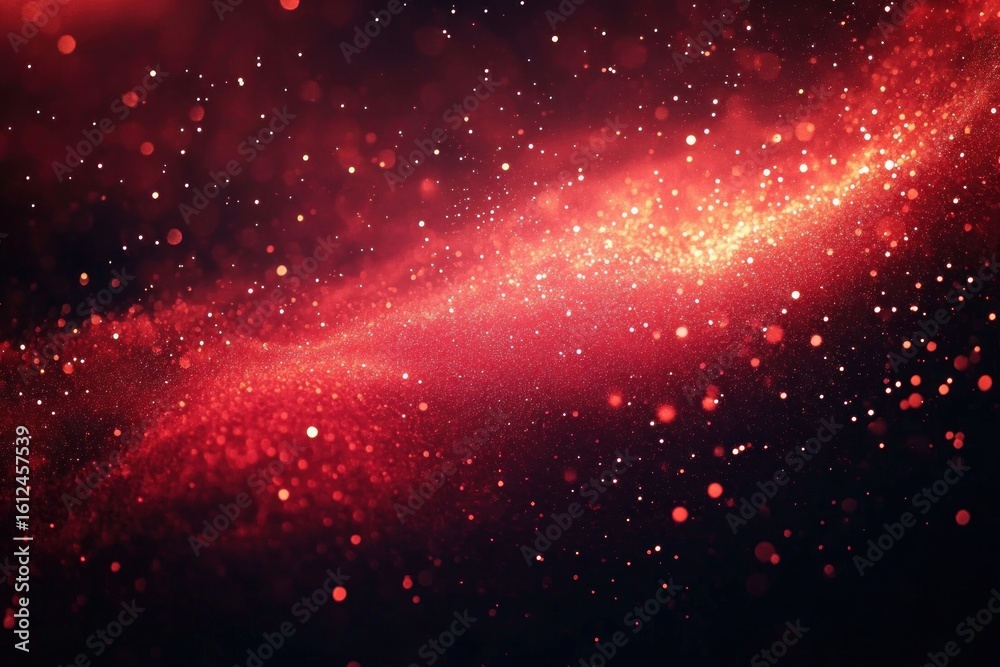 Fototapeta premium Vibrant swirling red particles and light specks against a dark background creating a cosmic or magical energetic atmosphere