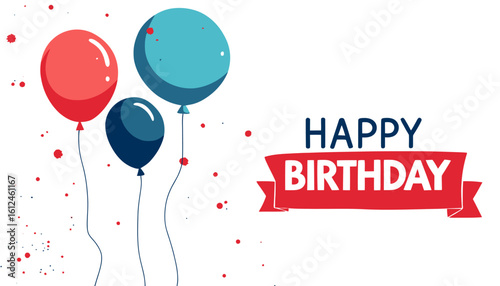 A vibrant birthday greeting features colorful balloons and confetti, alongside a festive banner that spells out 'Happy Birthday' in a joyful and celebratory design, perfect for sharing.