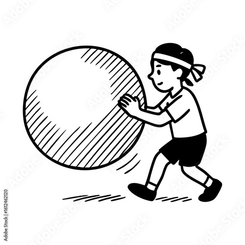 大玉転がし　運動会　線画　手書き