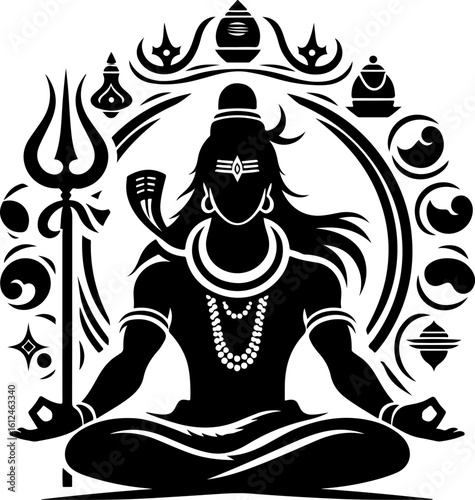 silhouette vector illustration sketch detail design icon logo symbol god shiva mythology india hindu classic vintage ethnic traditional abstract modern