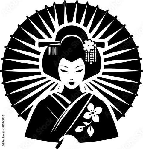 silhouette vwktor illustration sketch design icon logo symbol beauty japanese woman wearing kimono