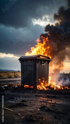 Burning trash bin