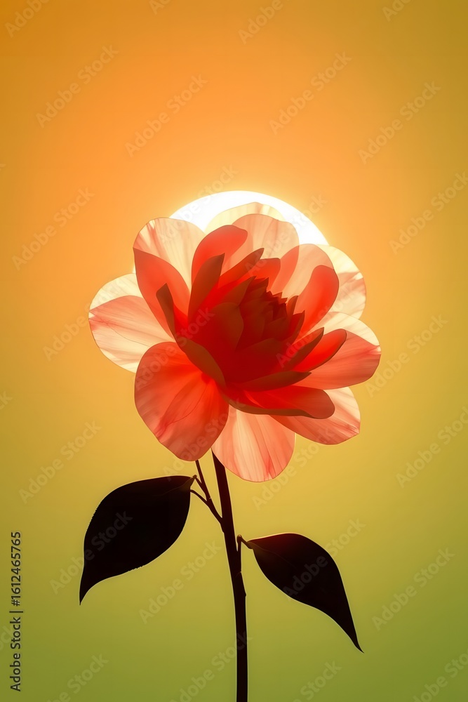 Fototapeta premium Stunning flower silhouetted by the sun, vibrant petals glowing with natural beauty and warmth