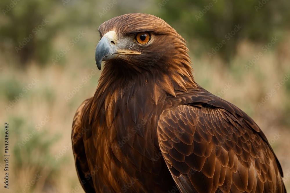 Majestic golden eagle in natural habitat showcasing powerful wingspan and fierce predatory gaze Majestic golden eagle in natural habitat showcasing powerful wingspan and fierce predatory gaze