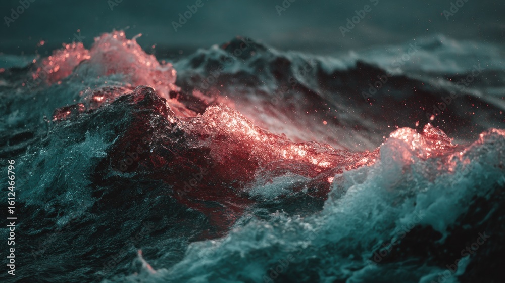 Obraz premium Fiery waves crash on dark sea