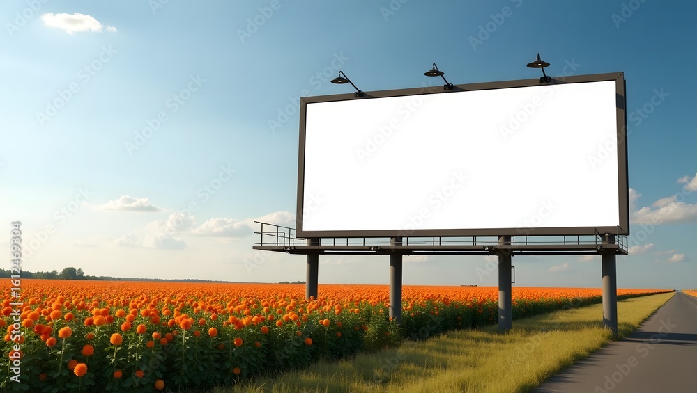Obraz premium Commercial Display Mockup: Blank Billboard in Rose Farm