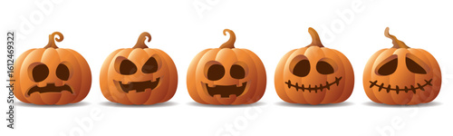 3D Halloween pumpkin Jack-O'-Lantern various face isolated graphic illustration.