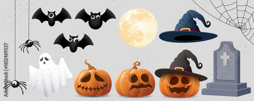 3D freaky Halloween character elements isolated graphic illustration.
