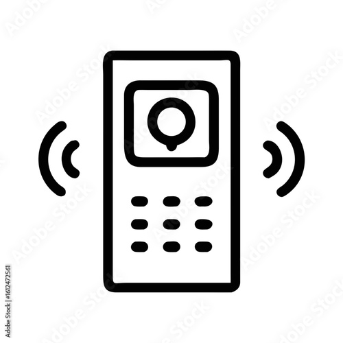Minimalist silhouette of a doorbell intercom system design with elegant wireless communication symbols.