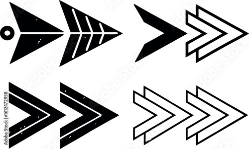 Black arrow icons with different styles and textures