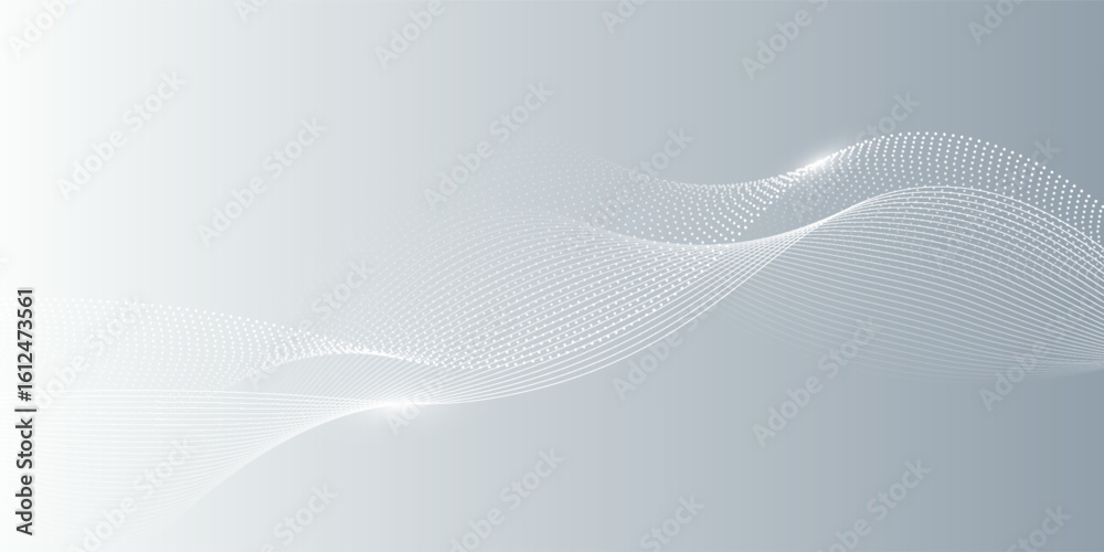 Fototapeta premium Gray and white abstract background with flowing particles. Digital future technology concept. vector illustration.