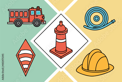 Firefighter equipment and safety gear illustration