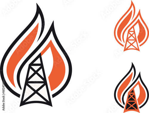 Oil rig tower with orange flames and black outlines