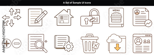 UI Icons Set in Line Style with White Background