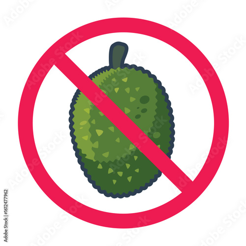 No jackfruit sign, forbidden jackfruit sign, no eat nangka symbol, flat vector illustration
