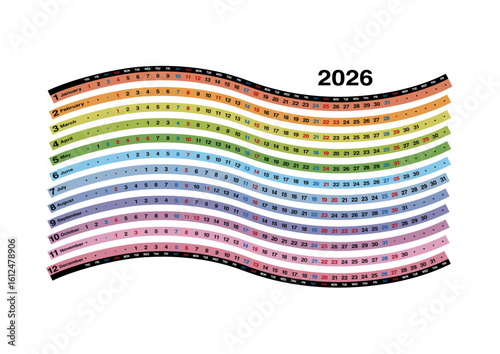 2026年の波型年間カレンダー