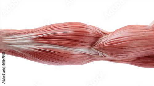 Muscle model showing the biceps brachii and red muscle fibers of the biceps