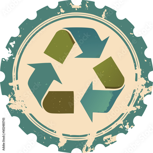 Distressed round recycle logo, eco-friendly badge

