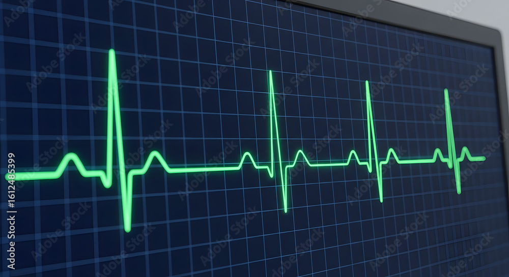 Naklejka premium Monitoring heartbeat medical data visualization hospital setting digital display clinical environment close-up view