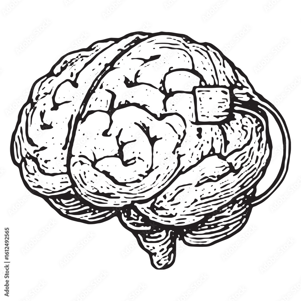 Fototapeta premium Intricate Hand-Drawn Human Brain Anatomy for Medical Art