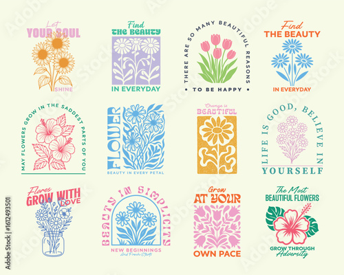 Vintage floral illustration and inspirational quotes bundle. Can be used as t shirt, poster, sticker, or print design