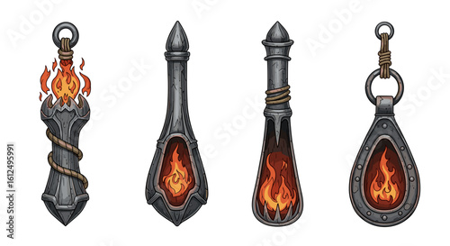 Fantasy Dungeon Pendants: Fiery Essence Captivated in Forged Metalwork