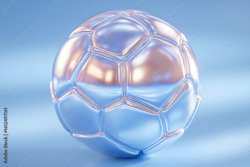 Naklejka premium Shiny Reflective Soccer Ball on Blue Background