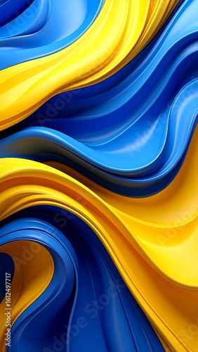 Abstract wavy shapes in blue and yellow