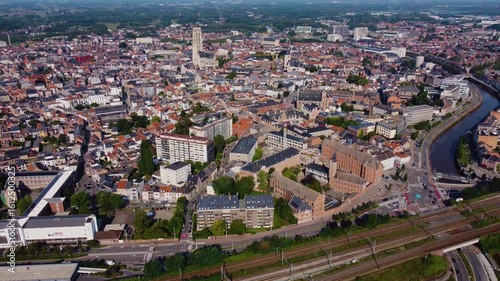 
Aerial view around the city Mechelen in Belgium on a sunny morning in summer