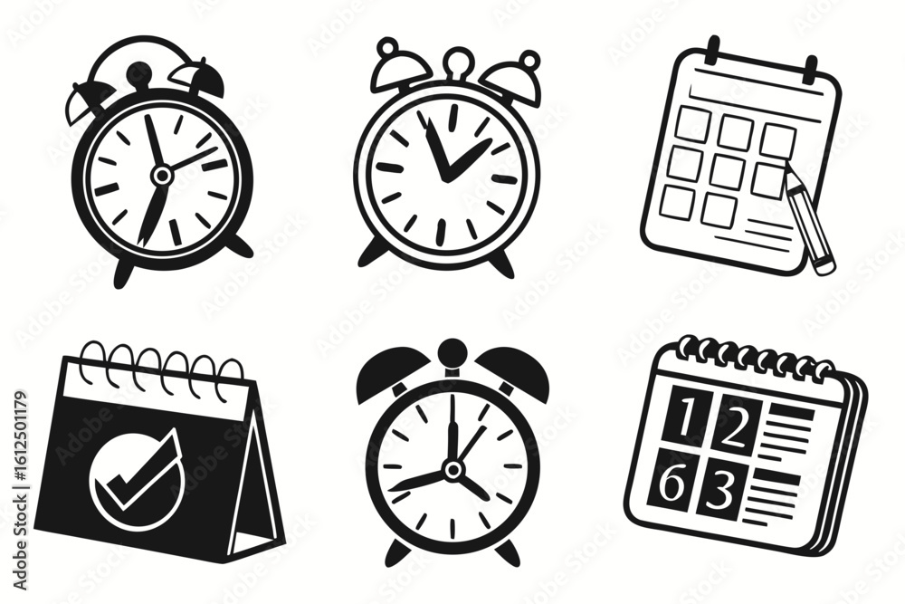 Fototapeta premium Collection of Alarm Clocks and Calendars Icons.
